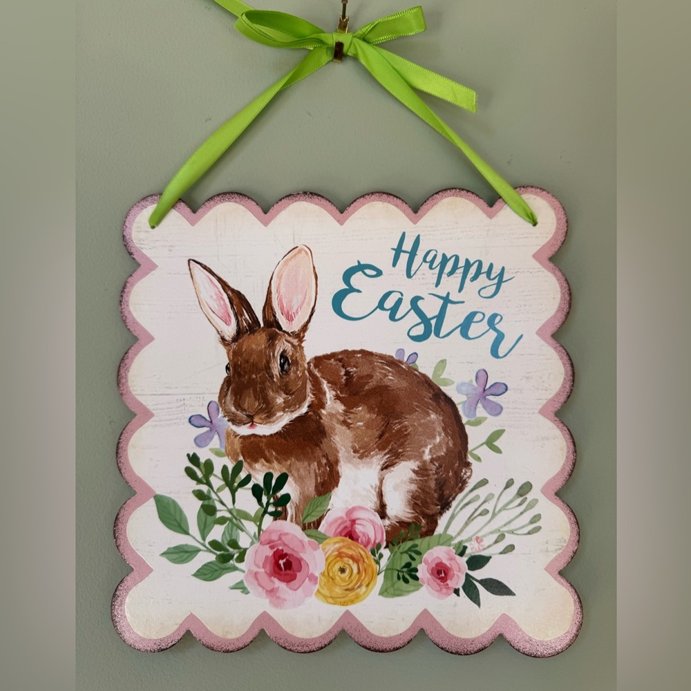 Handmade Hand Painted Springtime Creations Happy Easter Metal Wall Decor 8”x 8”